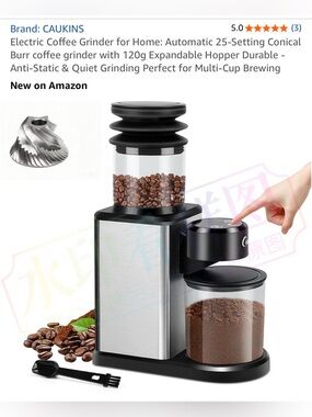Black and Silver Electric Coffee Grinder - 25-Setting Conical Burr